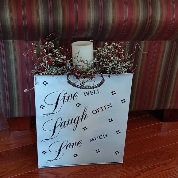 Metal Gift Bag Candle Holder Christmas Decor Live Laugh Love Holiday 16"H - Picture 16 of 16